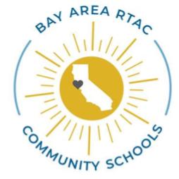 R-TAC logos for DC Bay Area R-TAC logo: The State of California is white, surrounded by a gold circle. The state has a blue heart indicating the Bay Area. Radiating off of the gold circle are beams of sunlight. A final layer to the logo is the wording Bay Area R-TAC Community Schools in teal writing.