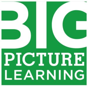 The words Big Picture Learning in white font with a green background. 
