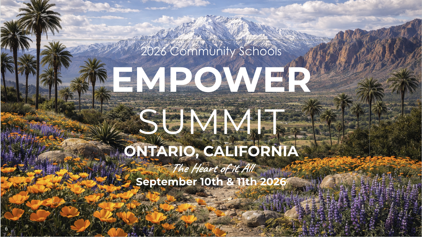 The EMPOWER Summit 2026 advertisment, a scenic view of mountains, and a valley of poppies, lavender and Joshua trees. The EMPOWER Summit is spelled out with the date of the conference: September 10-11th 2026.